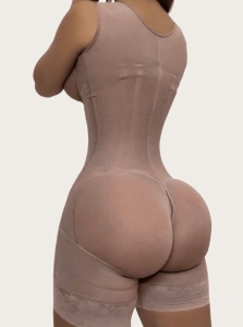 Lenjerie modelatoare tip faja columbiana, confera fermitate, cu capse si fermoar, culoarea bej - Img 2