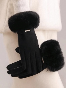 Manusi de dama, functie pentru ecran tactil, material moale, marime universala, culoarea negru