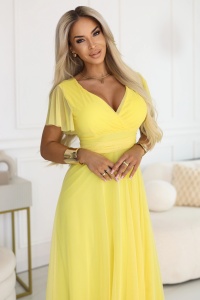 NASTIA Rochie lungă cu decolteu, nod și mâneci scurte - limoncello cu lămâie - Img 2