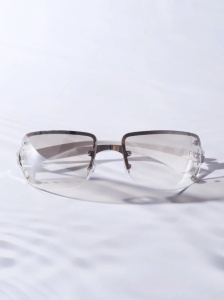 Ochelari de soare dama, rama patrata Y2K, lentile oglinda argintie transparente, cu strasuri, stil fashion sport - Img 3