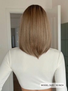 Peruca bob cu breton, lungime 40 cm, culoarea saten blond cu radacinile inchise - Img 3