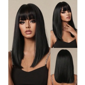 Peruca pentru femei, par drept de lungime medie, 45 cm, culoarea brunet - Img 2