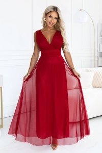 Rochie maxi elegantă cu decolteu petrecut și spatele gol - bordo deschis - Img 2