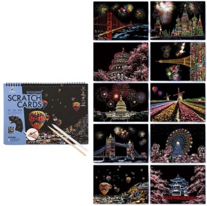 Set de 10 coli razuibile, Scratch Book design Orasele Lumii, varianta Modern, activitate relaxanta pentru copii si adulti