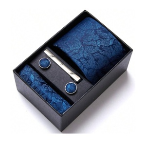 Set pentru barbati, include cravata, batista de buzunar, butoni, clema de cravata in design clasic, culoarea albastru ultramarin, The Casius.® - Img 6