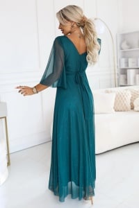 SOLENNE Rochie lungă strălucitoare cu decolteu și mânecă - verde mare - Img 2