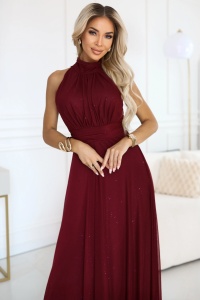 VERONICA Rochie lungă luxoasă cu accent de brocart și o croială elegantă - vișinie - Img 2