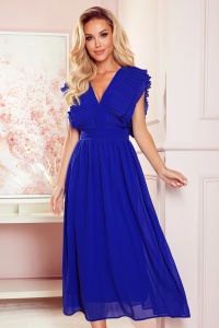 YANA Rochie MIDI cu pliseuri și decolteu - ALBASTRU COBALT