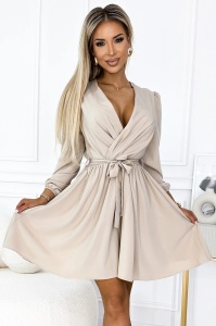 BINDY Rochie feminină cu decolteu și curea - BEJ
