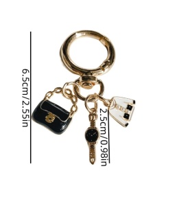 Breloc tip Bag Charm cu pandantiv pentru genti sau chei, 6.5 cm, culoarea auriu si negru - Img 3
