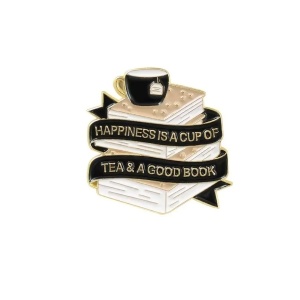 Brosa decorativa tip pin pentru geci si ghiozdane, model "Happiness", 3 x 3 cm