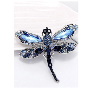 Brosa in forma de libelula, model Dragonfly, cu strasuri, culoarea albastru - Img 2