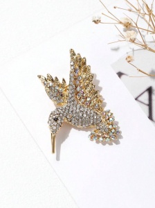 Brosa vintage Pasare Colibri, auriu, design elegant - Img 3