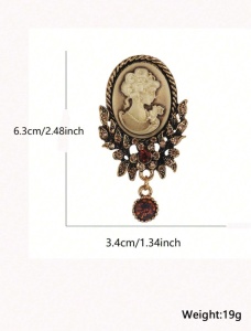 Brosa vintage tip camee, 6.3 x 3.4 cm, culoarea maro si auriu - Img 4