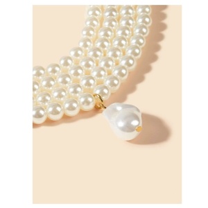Colier choker din perle albe faux pentru femei, model la baza gatului cu pandantiv perla, model B, culoarea alb - Img 5