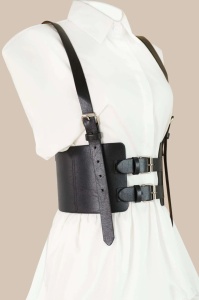 Curea tip ham vestimentar cu centura lata pentru dama si catarame metalice, 82 cm, culoarea negru - Img 4