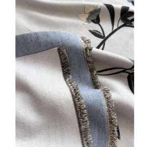 Esarfa lunga tip sal pentru dama din materiale premium, model floral, culoarea albastru gri deschis - Img 5