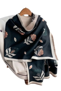 Esarfa lunga tip sal pentru dama din materiale premium, model floral, culoarea negru, theCasius.®