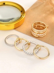 Inel dama reglabil multistrat cu zirconiu cubic colorat, design elegant, aliaj de cupru - Img 3