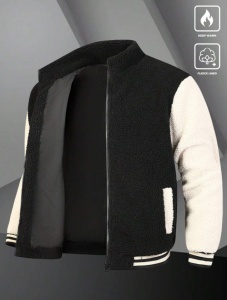 Jacheta barbati, maneca lunga, color block, fermoar, material plush, all season, casual - Img 2