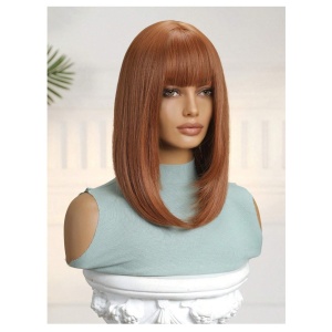 Peruca pentru femei, bob lung cu breton, imita parul natural, 40 cm, culoarea roscat - Img 4