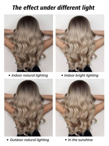 Peruca pentru femei, par lung usor ondulat, cu breton, imita parul natural, culoarea blond cenusiu ombre, lungime 66 cm - Img 6