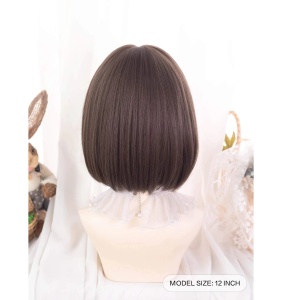 Peruca pentru femei, par scurt drept cu breton, culoarea saten maro inchis 32 cm - Img 6