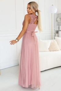 Rochie maxi romantică pentru nuntă cu dantelă brodată și tul - roz pudrat - Img 2