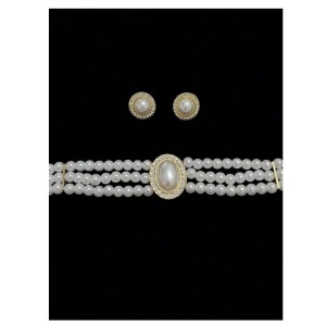 Set colier choker din perle albe faux cu pandantiv si cercei perla, culoarea alb - Img 4