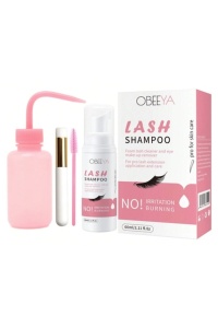 Set demachiant sampon spumant pentru gene si extensii, cu perie si flacon de clatire, pentru salon si uz casnic, 60 ml