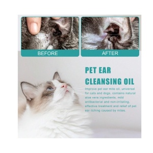 Set pentru curatarea urechilor animalelor de companie, contine 1 cutie cu 30 ml ulei + 10 tampoane de bumbac, pentru curatare urechi pisici si caini - Img 4