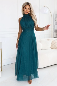 VERONICA Rochie lungă de lux cu accent sclipitor și croială șic - verde - Img 4