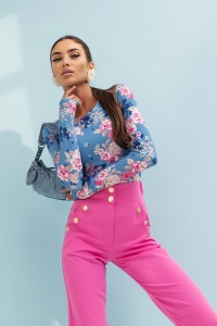 Bluza cu maneca lunga SHIRA - flori albastre - Img 2
