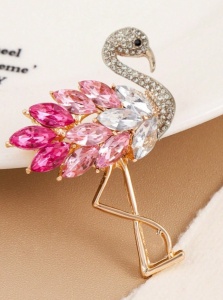 Brosă Flamingo cu strasuri, The Casius, roz și auriu, 5.7 cm - Img 5