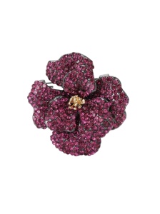 Brosă floare Bujor, The Casius, cristale din sticlă, roșu burgundi, 4x4cm