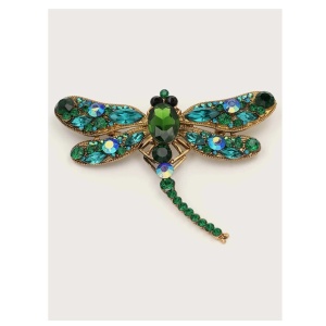 Brosa in forma de libelula, model Dragonfly, cu strasuri, culoarea verde smarald - Img 5