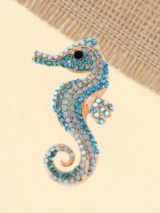 Brosa model Calut de mare cu cristale albastre din sticla, 10 x 8 cm - Img 3