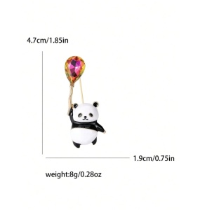 Brosa model Panda cu balon, 4.7 x 1.9 cm, culoarea alb si negru - Img 5