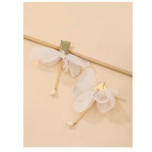 Cercei model picatura cu material textil, model Flower, culoarea verde - Img 4