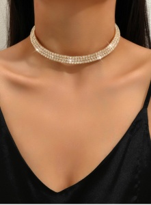 Choker fix cu strasuri, auriu, diametru 40-45 cm - Img 3