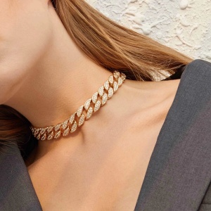 Choker tip colier gros cu strasuri pentru femei, model la baza gatului, culoarea auriu - Img 3
