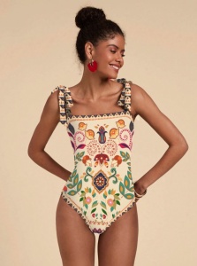 Costum de baie intreg pentru femei, design Chic, culoarea bej - Img 6