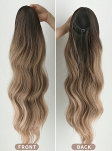 Extensie tip coada de par ondulat, lungime 65 cm, culoarea ombre blond inchis - Img 5
