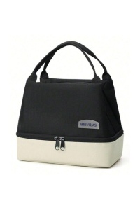 Geanta de pranz portabila din poliester pentru scoala, birou, calatorie, model Duo, 20 x 14 x 24 cm, culoarea negru, theCasius.® - Img 2