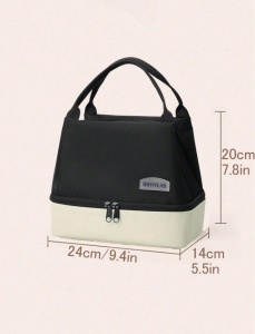 Geanta de pranz portabila din poliester pentru scoala, birou, calatorie, model Duo, 20 x 14 x 24 cm, culoarea bleumarin, theCasius.® - Img 2