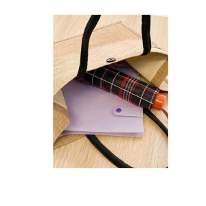 Geanta tote din material de in, model Books and Coffee, 31 x 35 x 13.5 cm, culoarea bej - Img 4