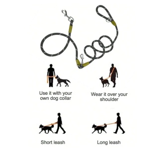 Lesa crossbody pentru animale de companie, din material reflectorizant, potrivita pentru plimbari cu mainile libere, 250 cm, culoarea negru si verde, The Casius.® - Img 2
