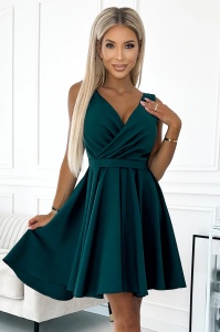 MAYA Rochie cu spatele mai lung, decolteu și cordon - VERDE STICLĂ