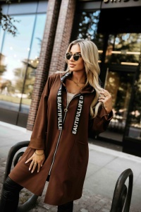 Palton casual cu fermoar și detalii la modă - ciocolatiu - Img 4