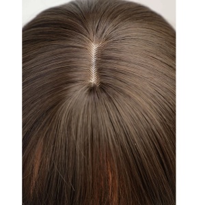 Peruca pentru femei, lungime medie, dreapta, cu breton, culoarea saten maro ciocolata natural, 40 cm - Img 4